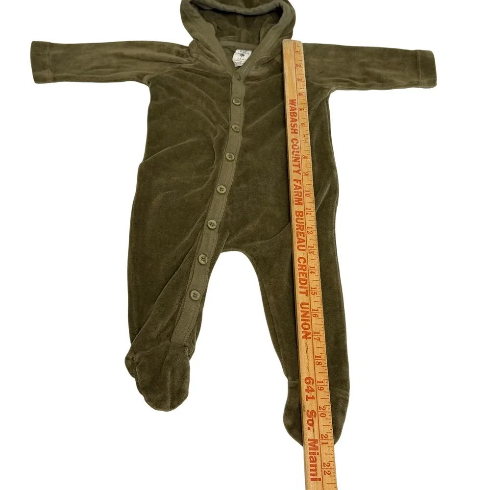 Kate Quinn Baby 0-3M Organic Cotton Velour Hooded Bear Footie Olive Green Earthy